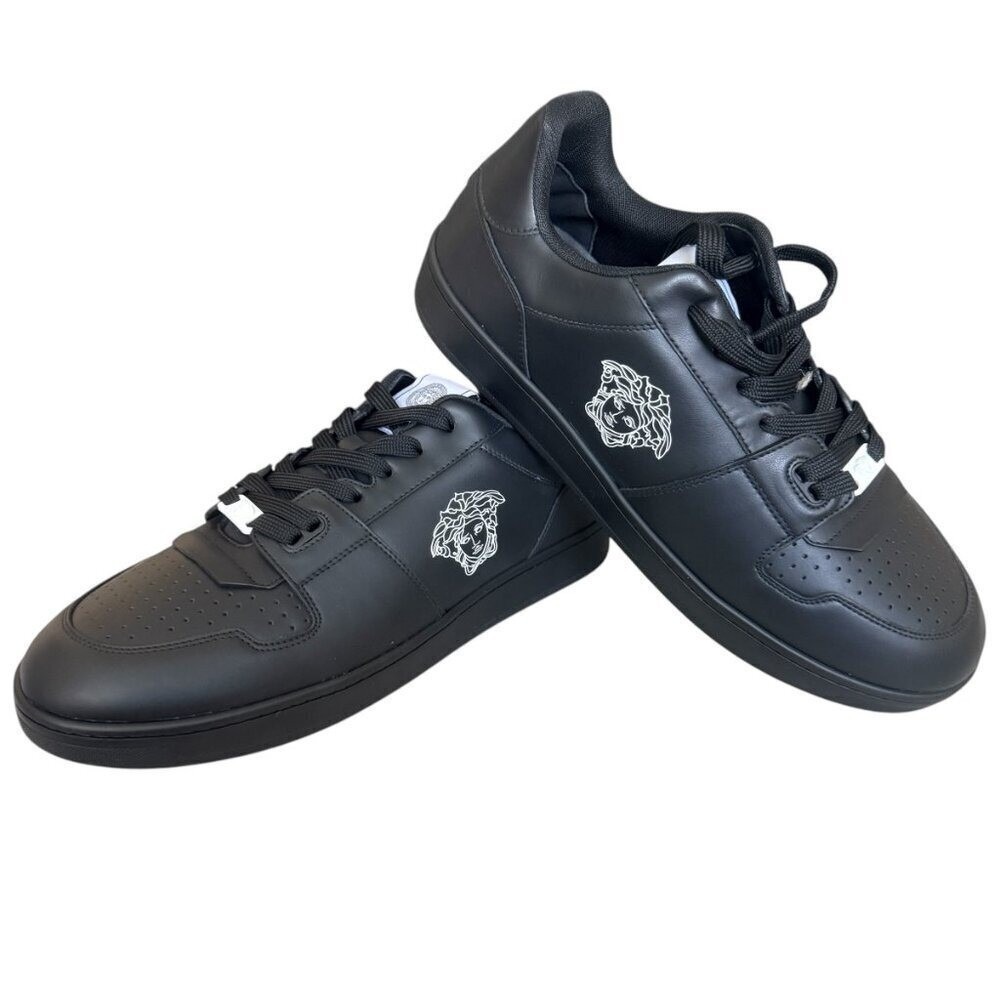 Versace Medusa Black Leather Men's Sneaker Shoe, 1013377, 45.5